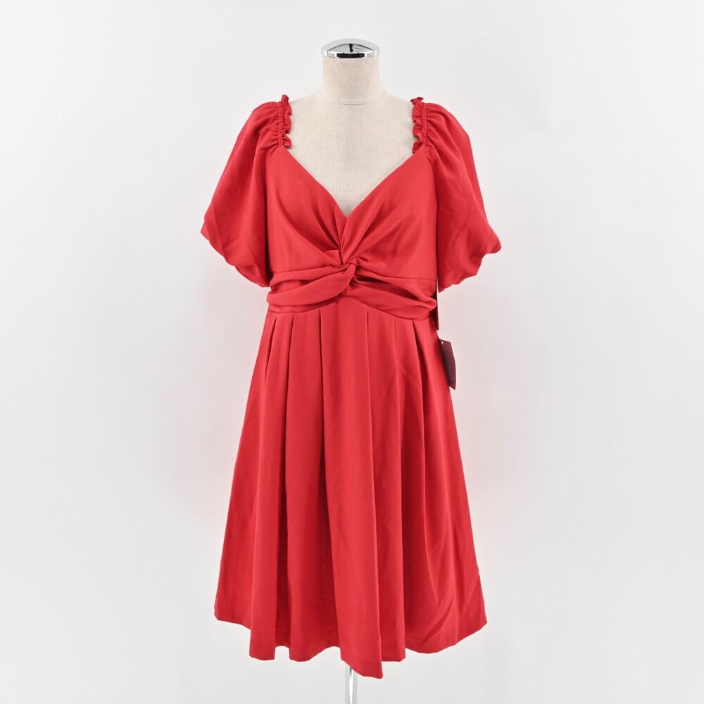 JULIA JORDAN Dress Size 10 Twist Knot Front Pleated Puff Sleeve Apple Red NEW‎